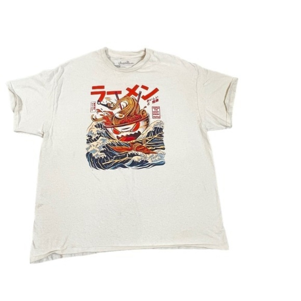 Threadless Great Ramen of Kanagawa Design Khaki Graphic Tshirt XL‎
